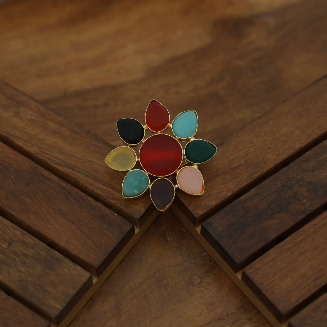 8 Petal Raw Stone Ring (Colour Option)