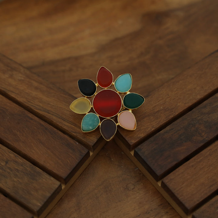 8 Petal Raw Stone Ring (Colour Option)