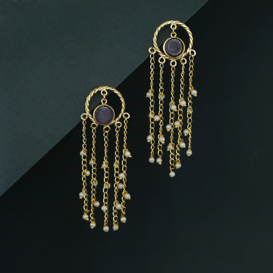 Aveline Golden Twisted Circle Tassel Pearl Earring