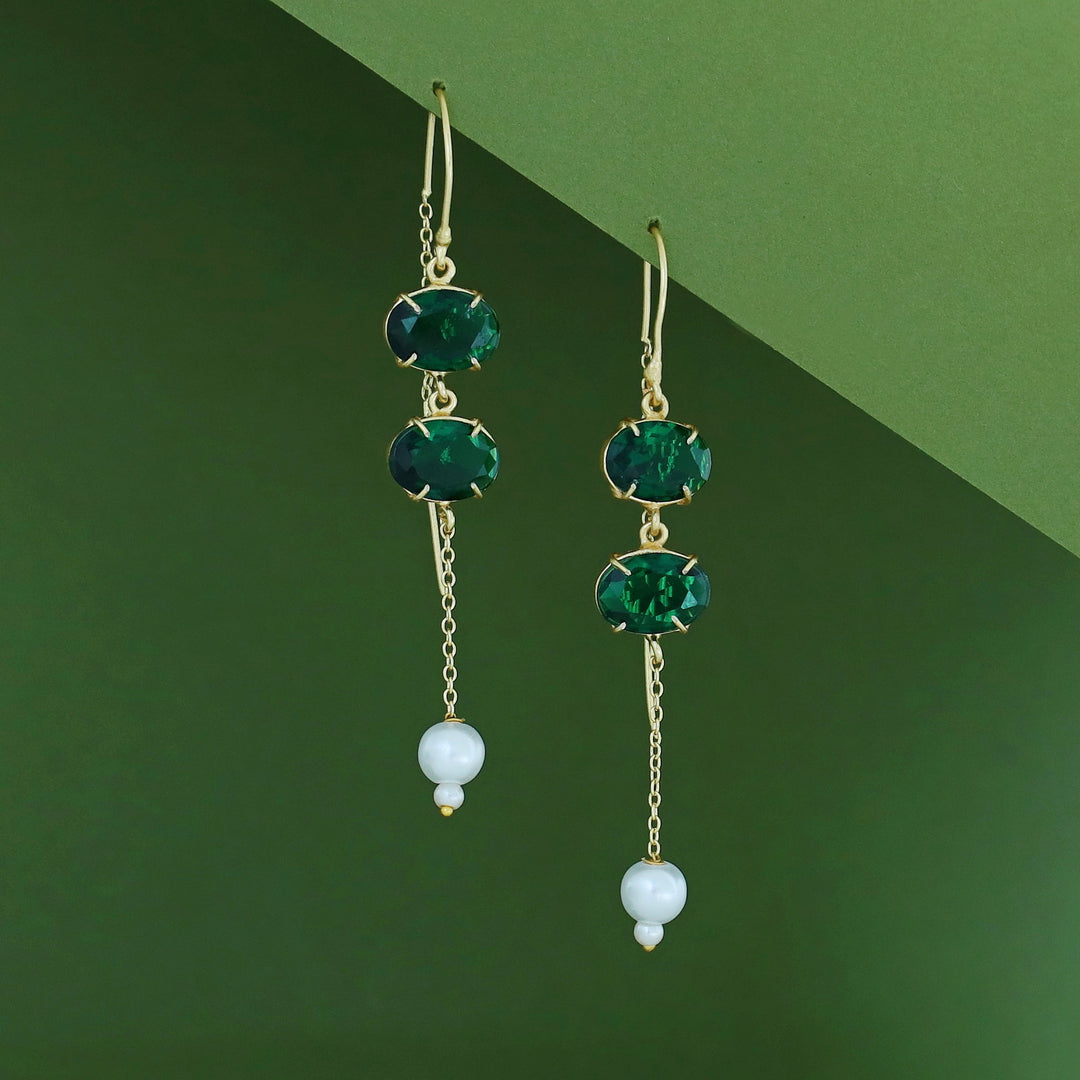 Emryn Glossy Dual Oval Pearl Needle And Thread Earring
