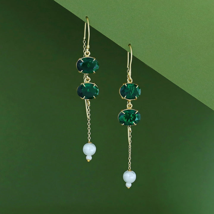 Emryn Glossy Dual Oval Pearl Needle And Thread Earring
