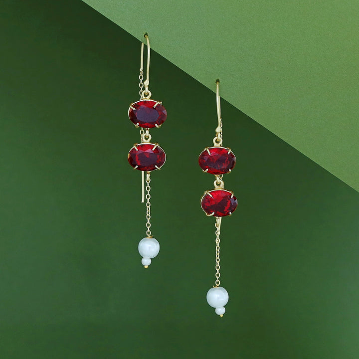 Emryn Glossy Dual Oval Pearl Needle And Thread Earring
