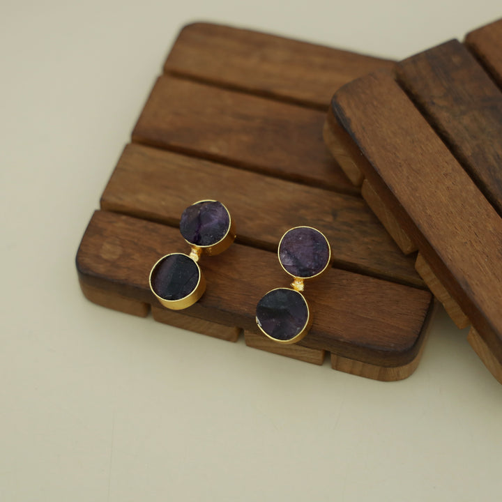 Twin Round Raw Stone Earring (Colour Option)