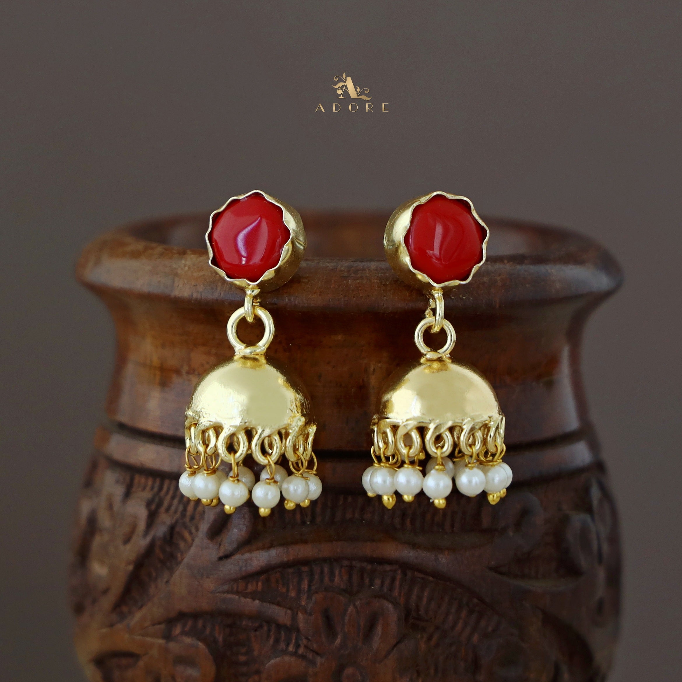 Gold pearl jhumka clearance