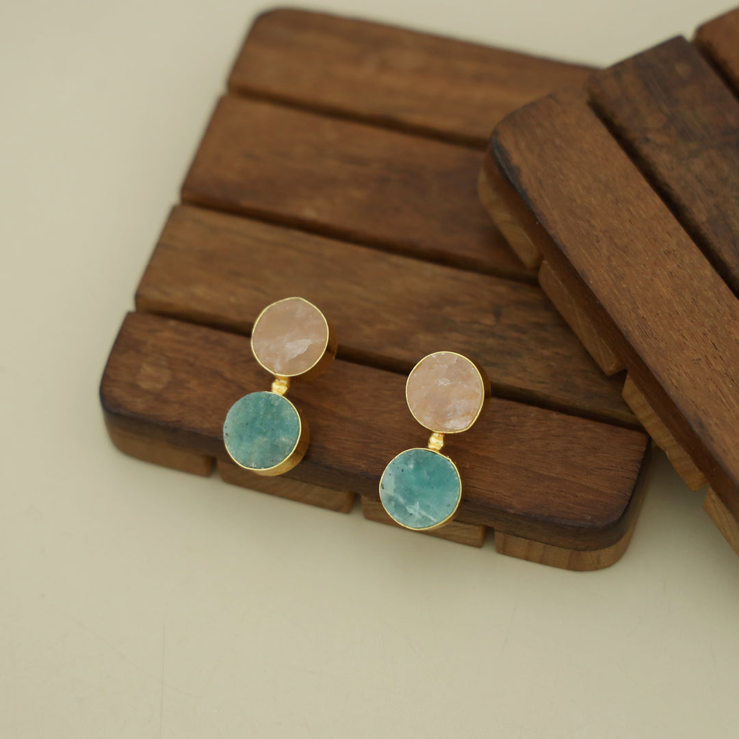Twin Round Raw Stone Earring (Colour Option)