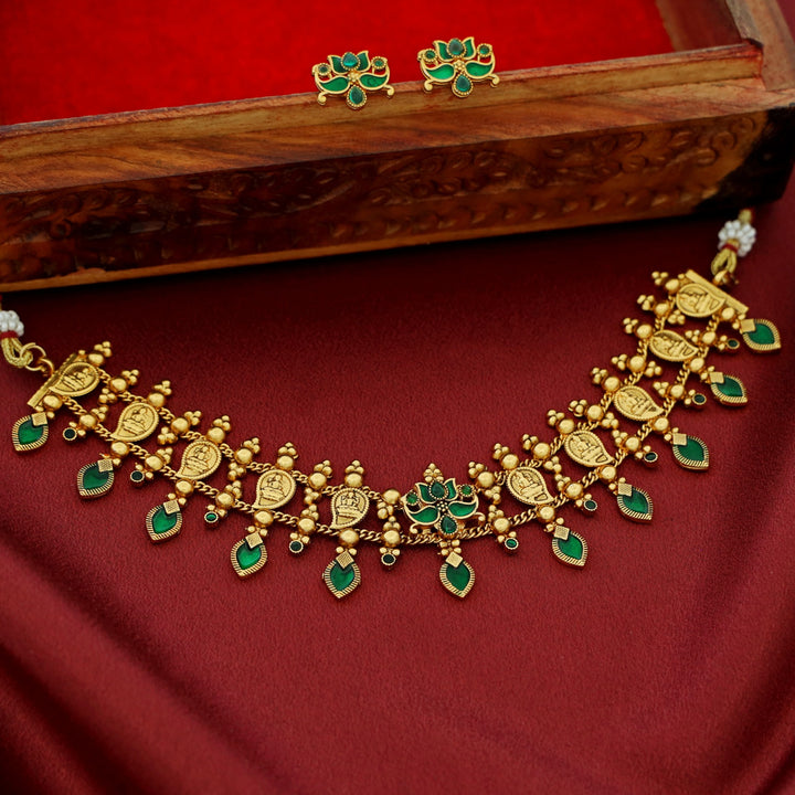 Vishaka 2 Layer Mango Kashi Enamel Palakka Choker With Earring