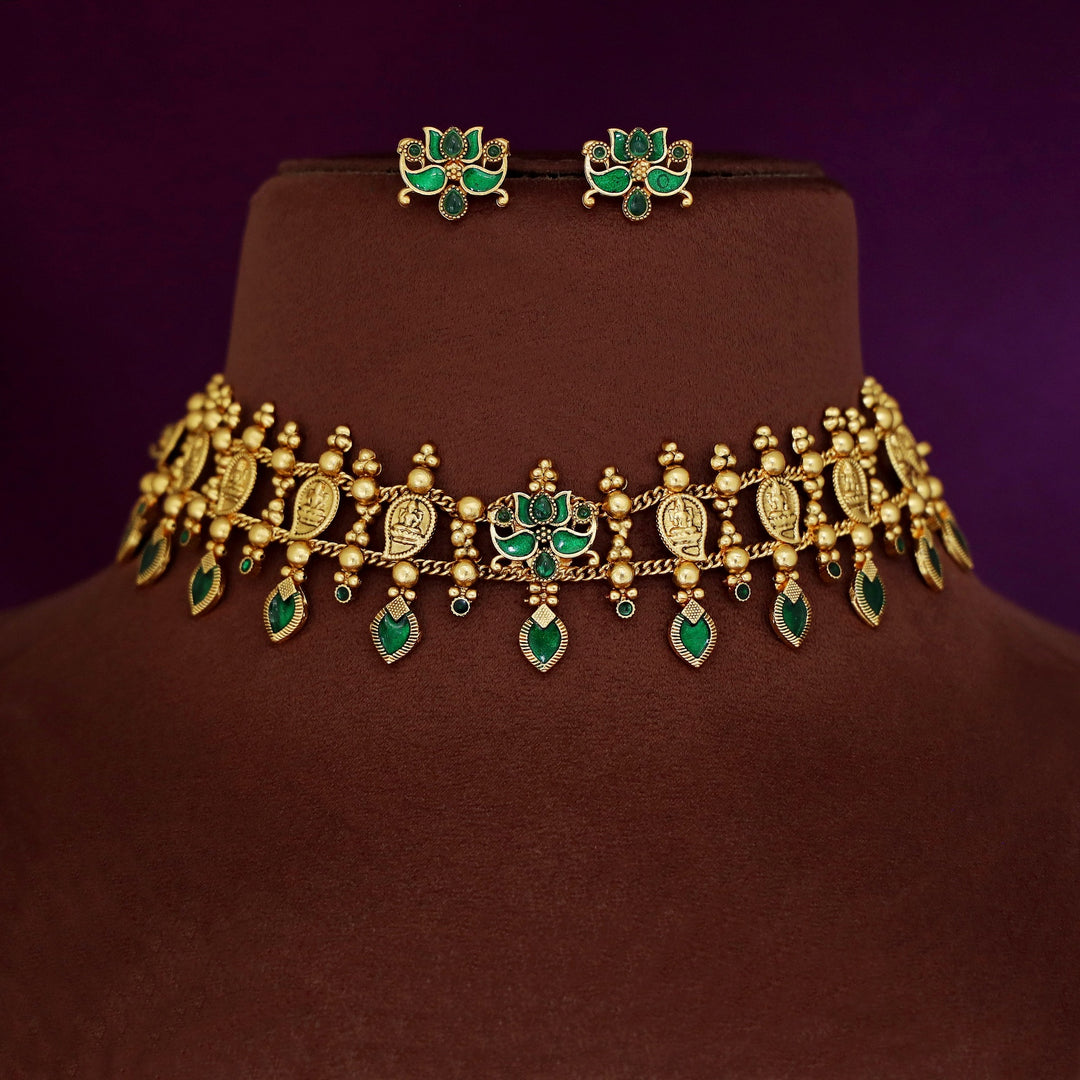 Vishaka 2 Layer Mango Kashi Enamel Palakka Choker With Earring