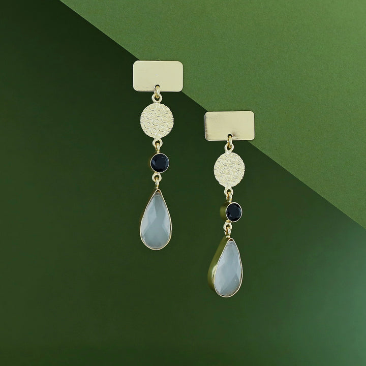 Alitzel Golden Multishape Glossy Stone Earring