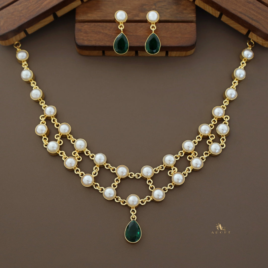 Dual Layer Fresh Water Pearl  Glossy Neckpiece With Earring