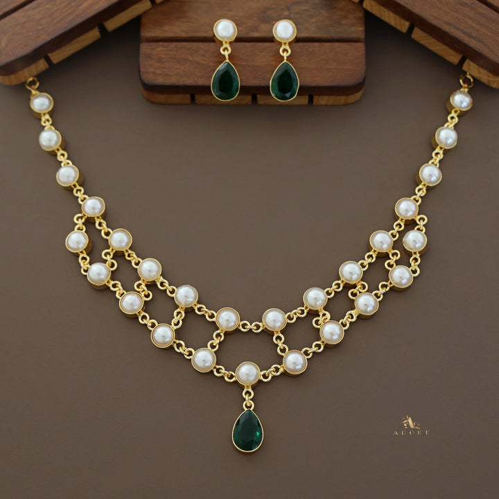 Dual Layer Fresh Water Pearl  Glossy Neckpiece With Earring
