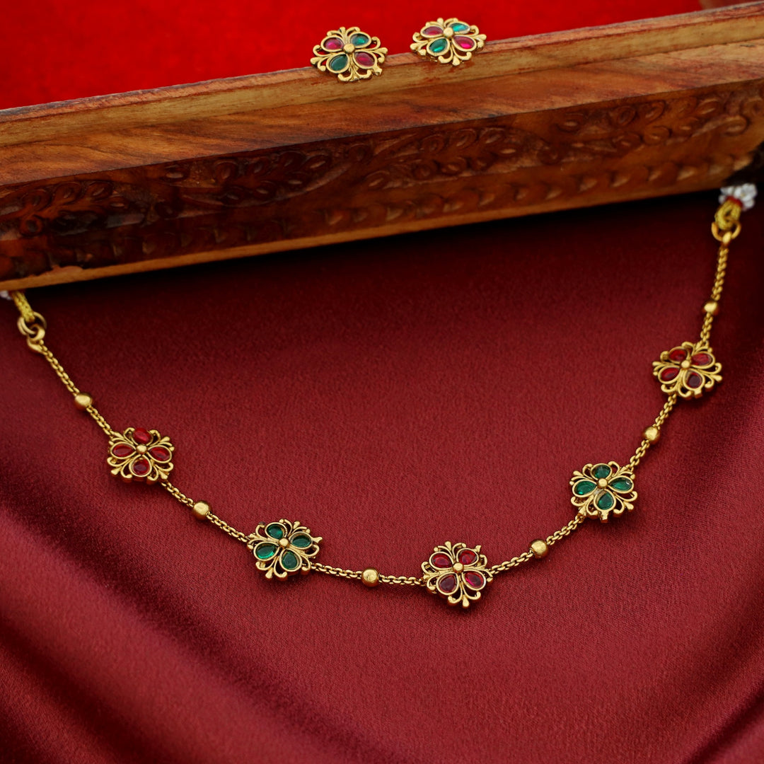 Arpana Flower Golden Ball Choker With Stud