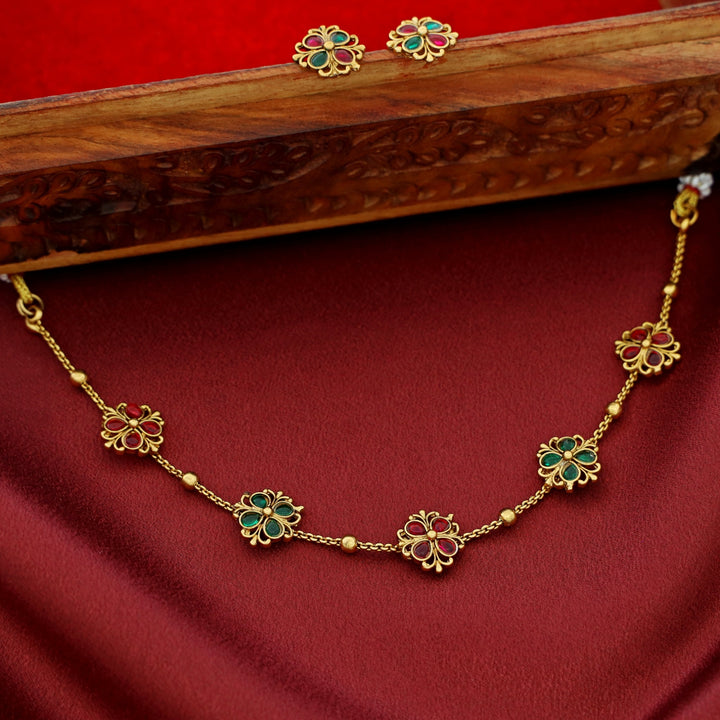 Arpana Flower Golden Ball Choker With Stud