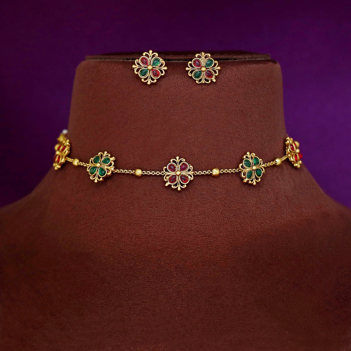 Arpana Flower Golden Ball Choker With Stud