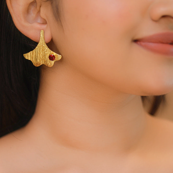 Sahara Golden Textured Leaf Glossy Earring