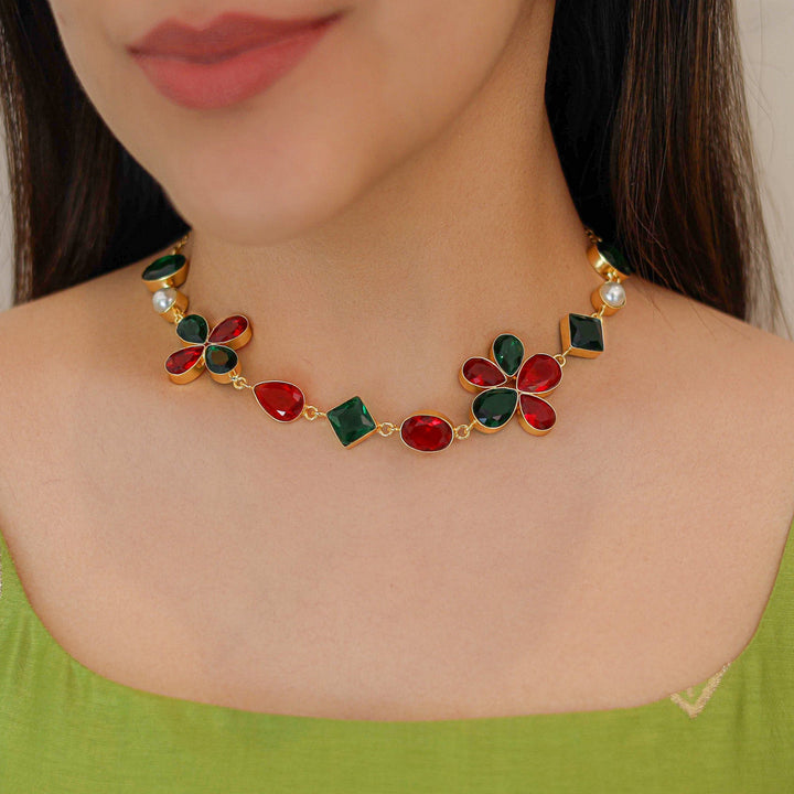 Tanvee Multi Shape Glossy Pearl Neckpiece With Drop