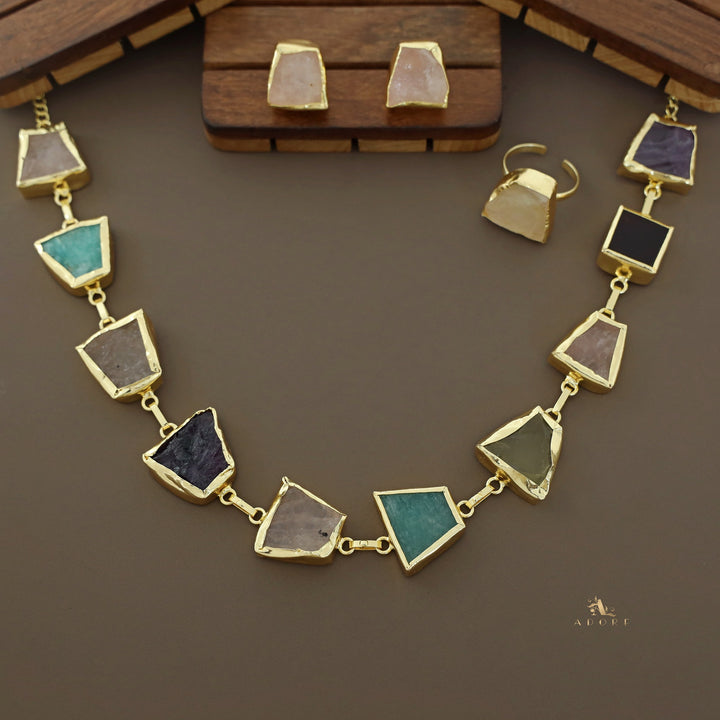 Raw Stone Unshape Eminent Combo (Short Neckpiece/Choker + Ring + Studs)