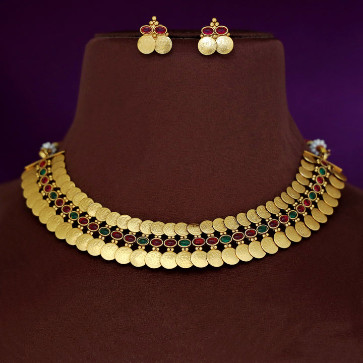 Hritvika Twin Kashi Oval Stone Short Neckpiece With Earring