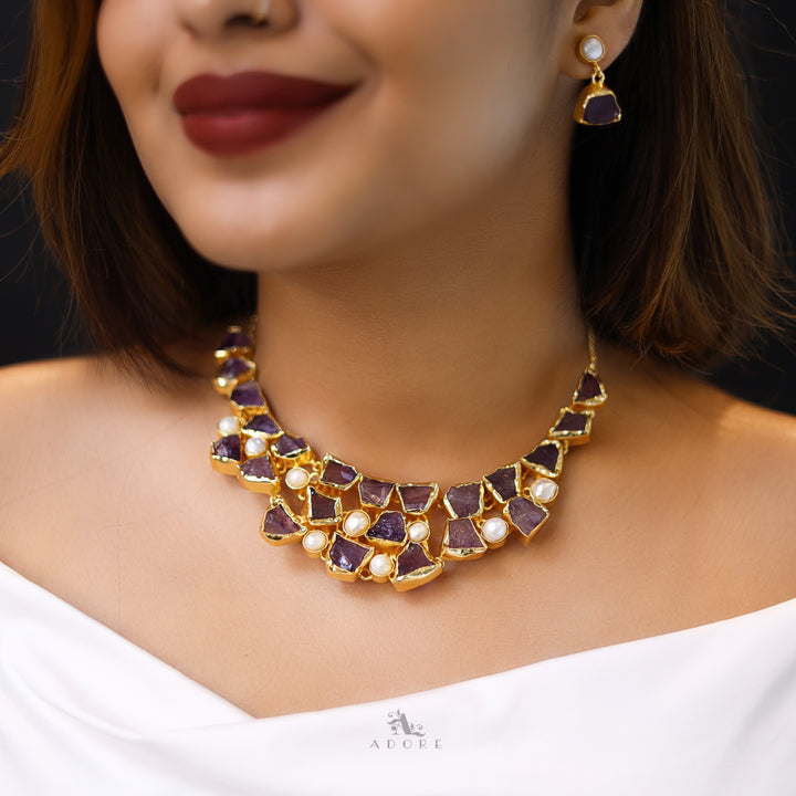 Scarlett Raw Stone + Baroque Neckpiece With Earring
