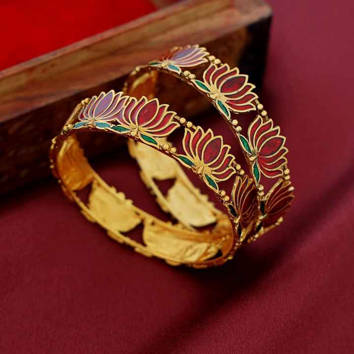 Advaita Enamel Lotus Bangle (Set Of 2)