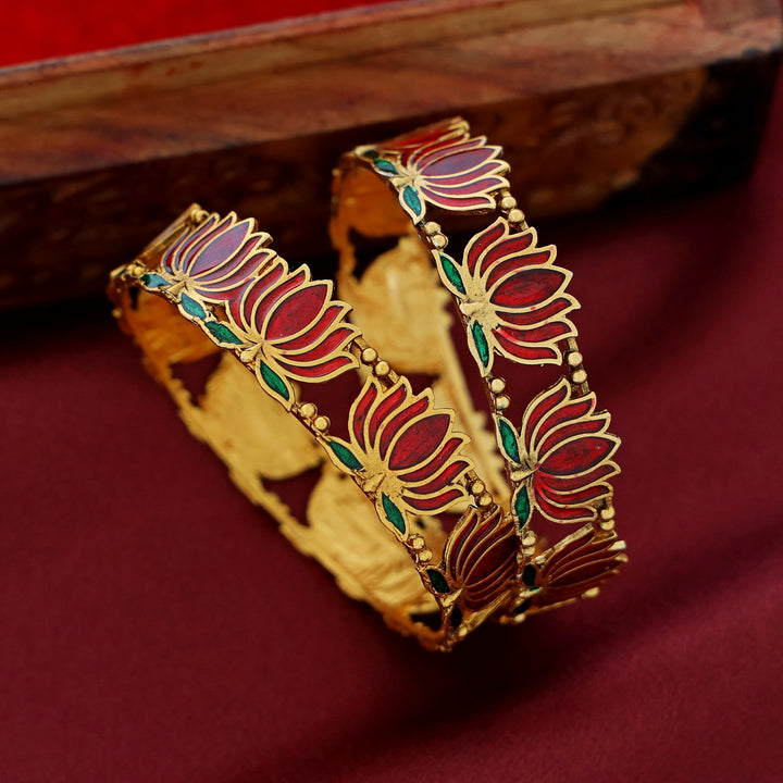 Advaita Enamel Lotus Bangle (Set Of 2)