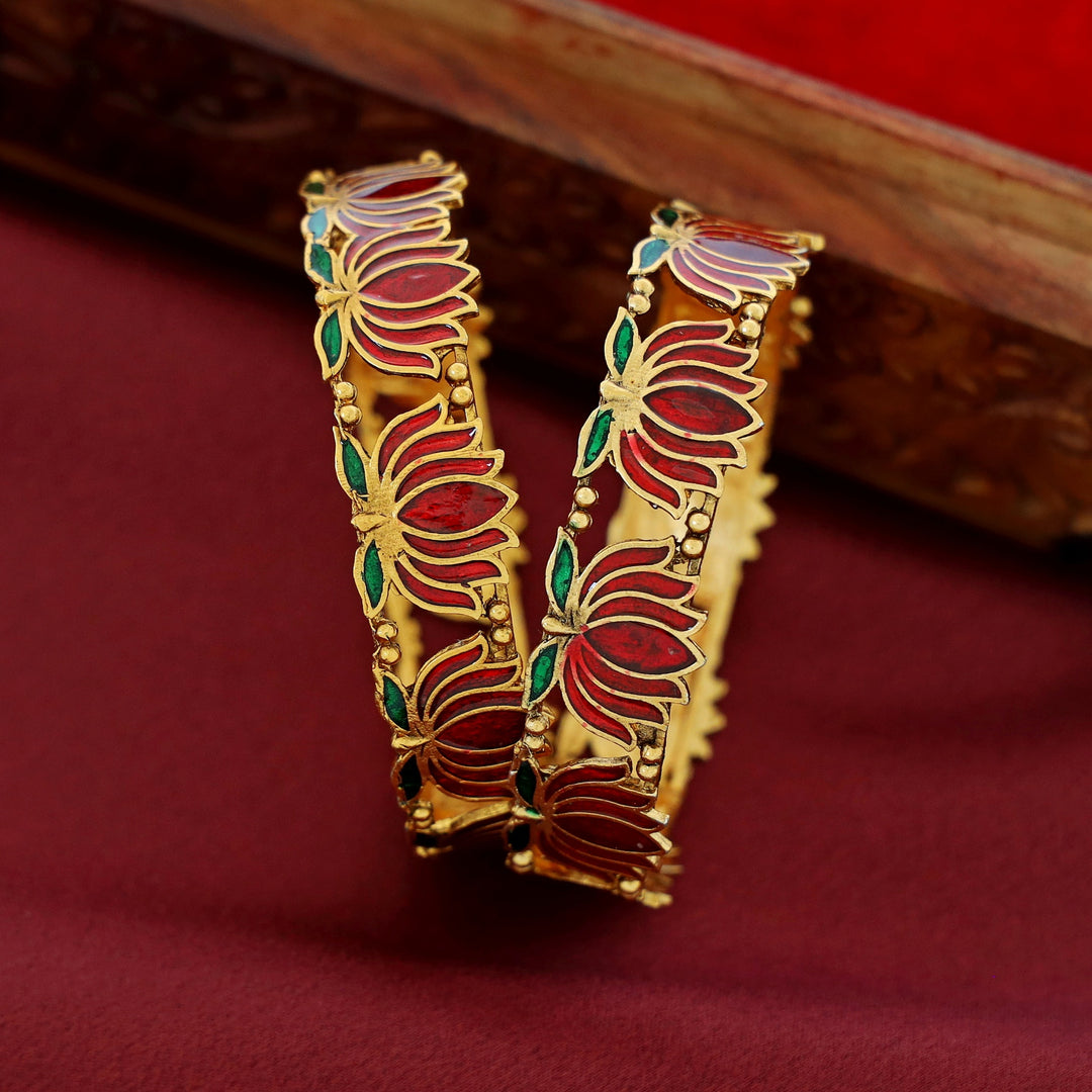 Advaita Enamel Lotus Bangle (Set Of 2)