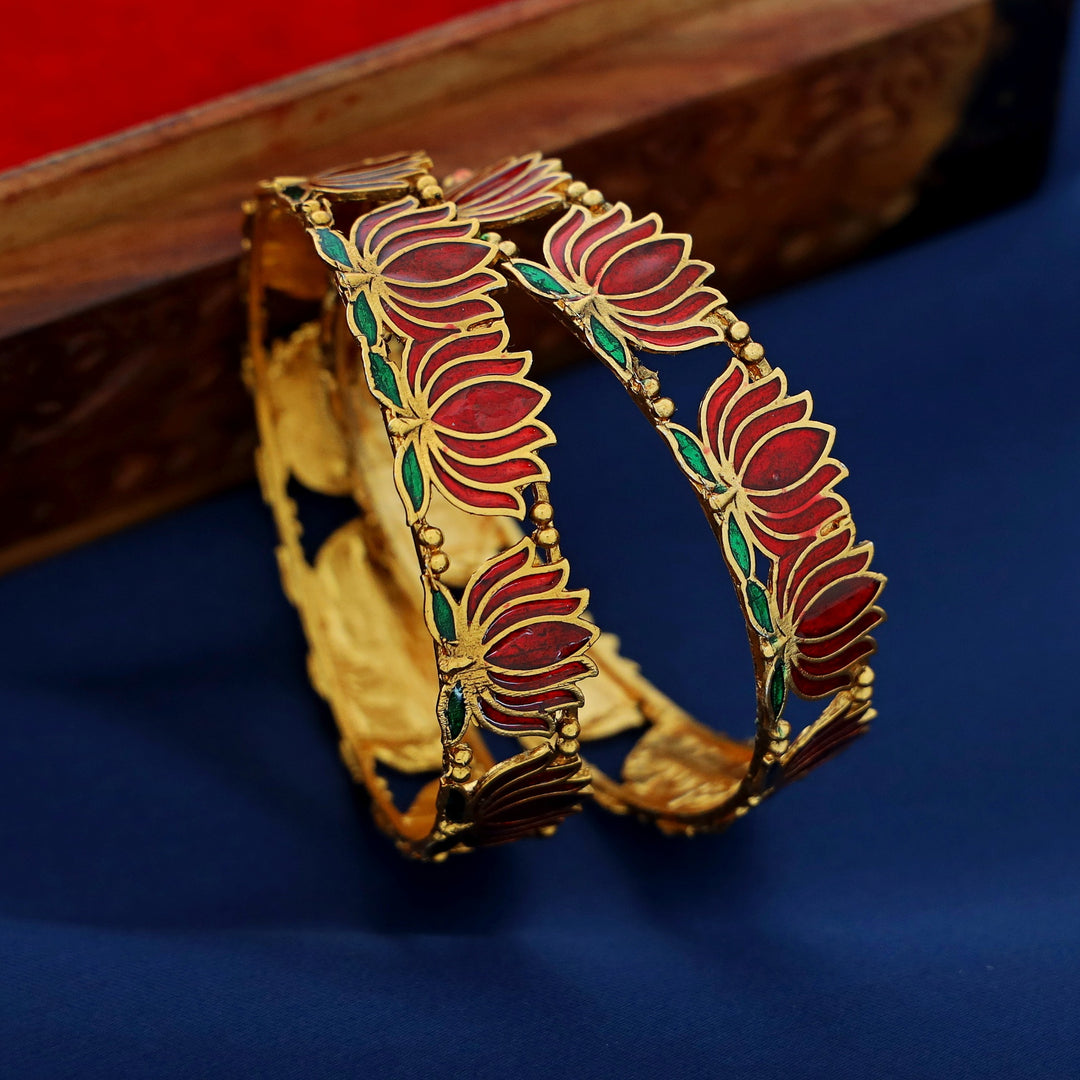 Advaita Enamel Lotus Bangle (Set Of 2)