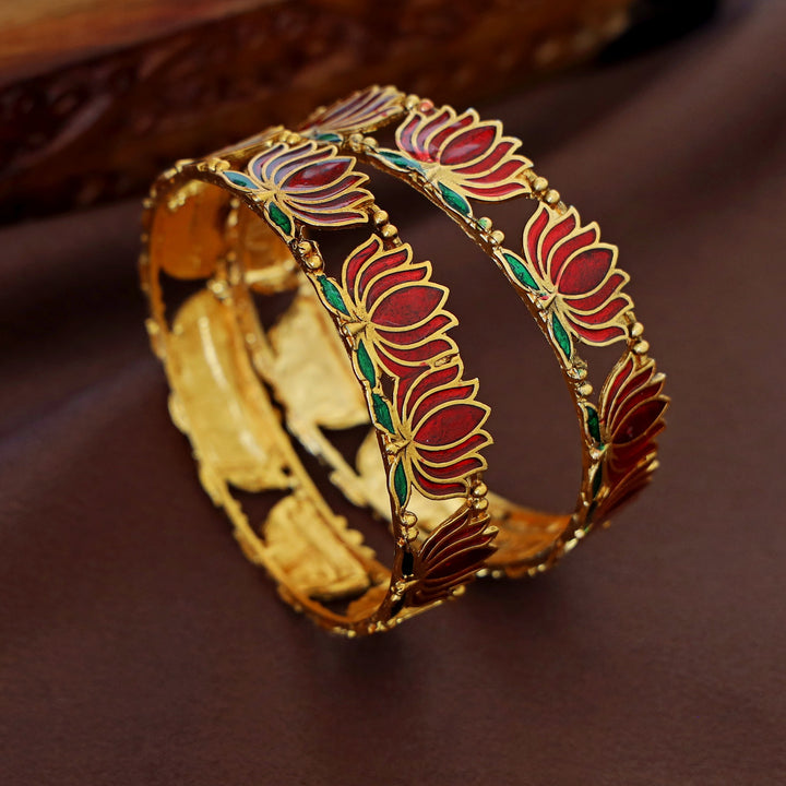 Advaita Enamel Lotus Bangle (Set Of 2)