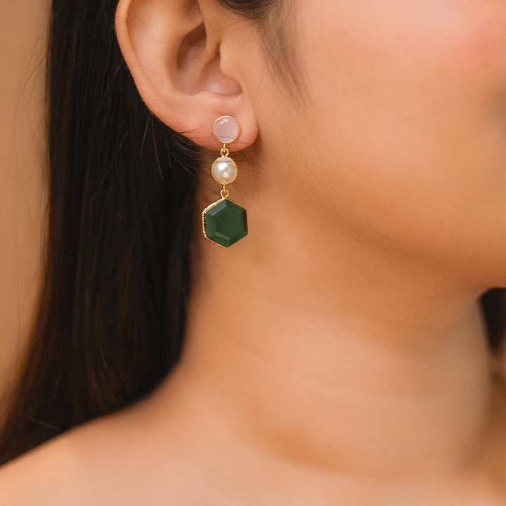 Zrika Glossy Circle + Hexagon Pearl Earring