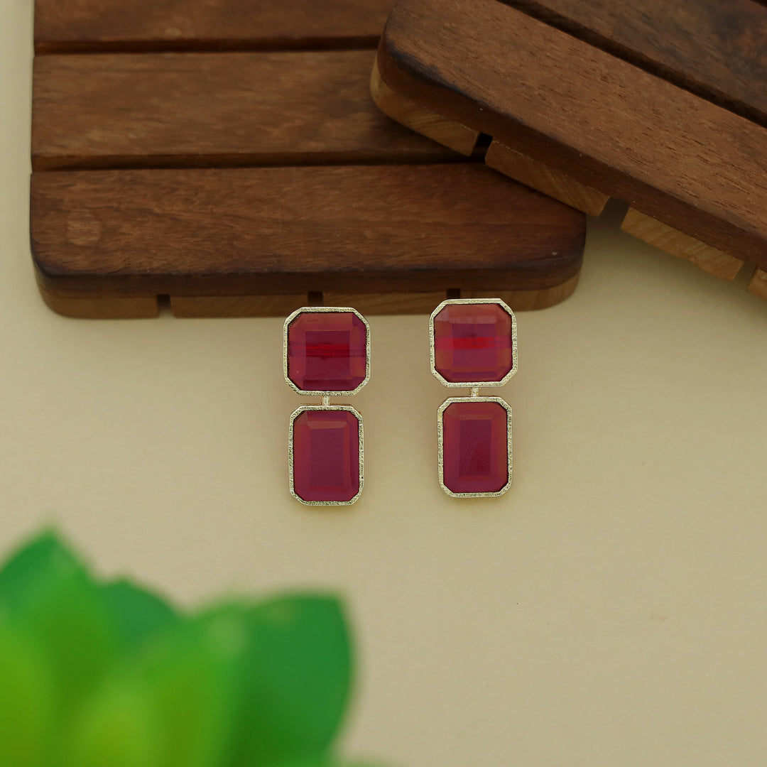 Adore - 2 Stone Square Daily Wear Earrings (Colours Available)