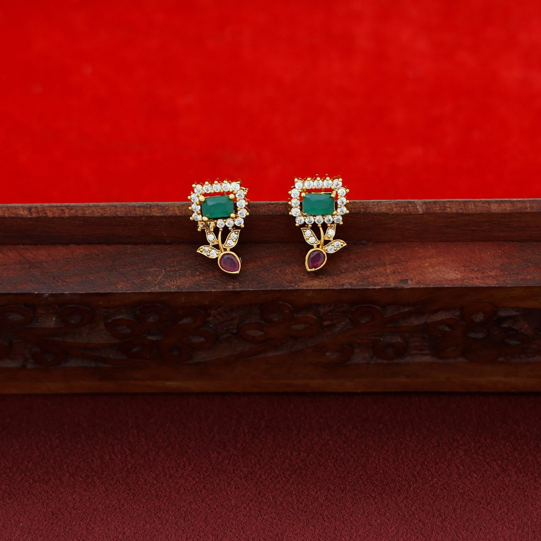 Pradvi Golden Glossy Flower Bud Rectangle Choker With Earring