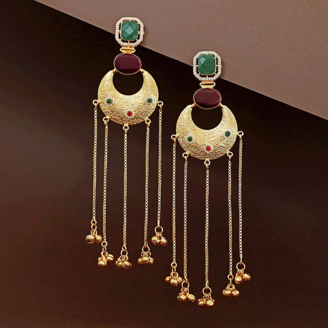 Aadya Half Moon Hanging Ghungroo Kashmiri Earring