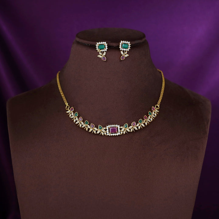 Pradvi Golden Glossy Flower Bud Rectangle Choker With Earring