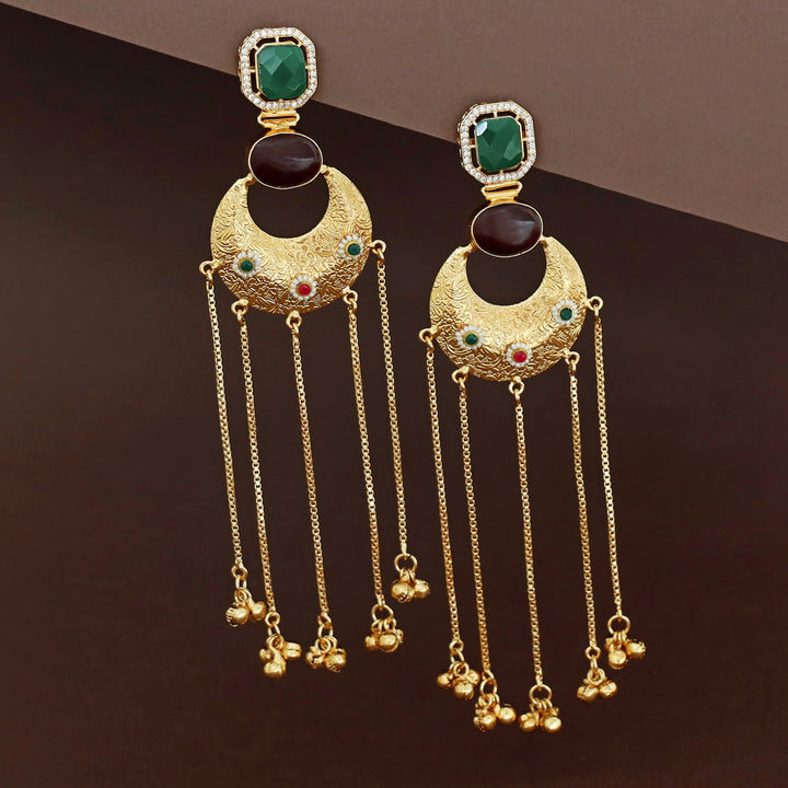 Aadya Half Moon Hanging Ghungroo Kashmiri Earring
