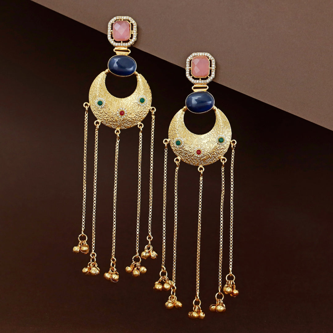 Aadya Half Moon Hanging Ghungroo Kashmiri Earring