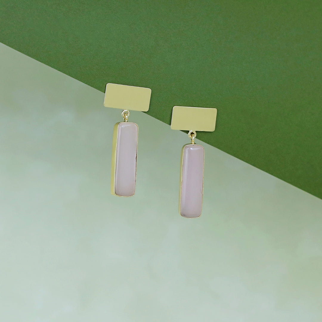 Jaarvi Golden Rectangle Glossy Stone Earring