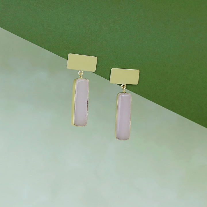 Jaarvi Golden Rectangle Glossy Stone Earring