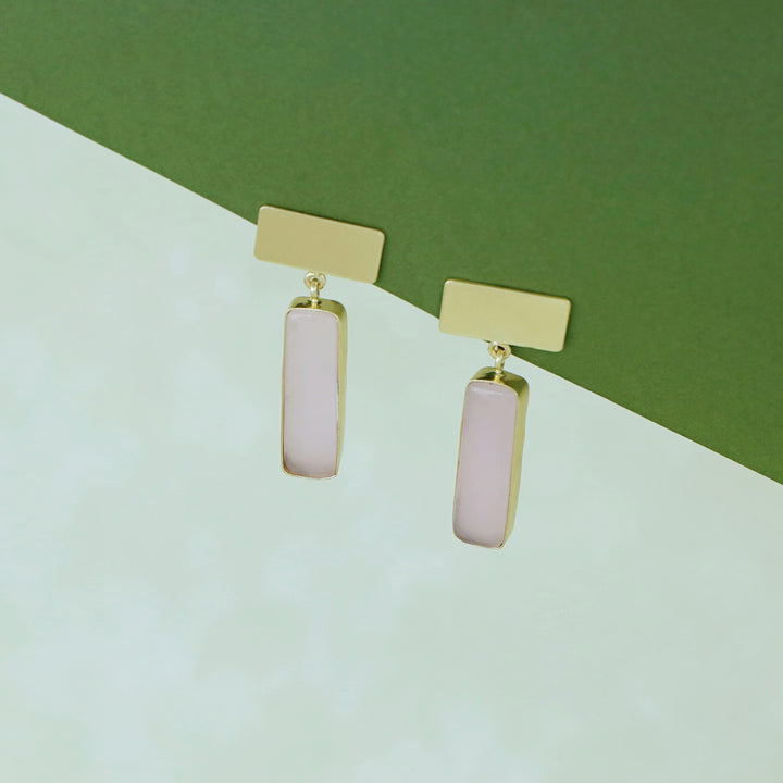 Jaarvi Golden Rectangle Glossy Stone Earring