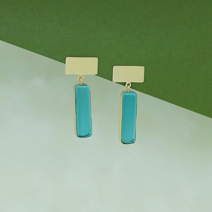 Jaarvi Golden Rectangle Glossy Stone Earring