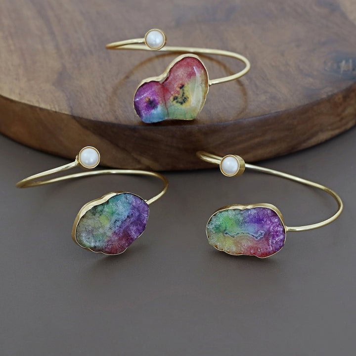 Trish Solar Agate + Pearl Bangle