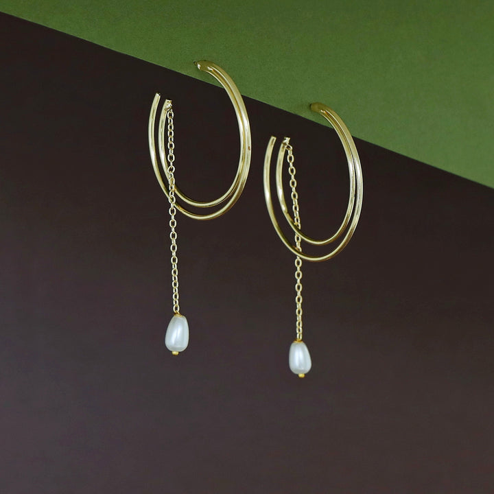 Golden Presley Pearl Chainy Hoop Earring
