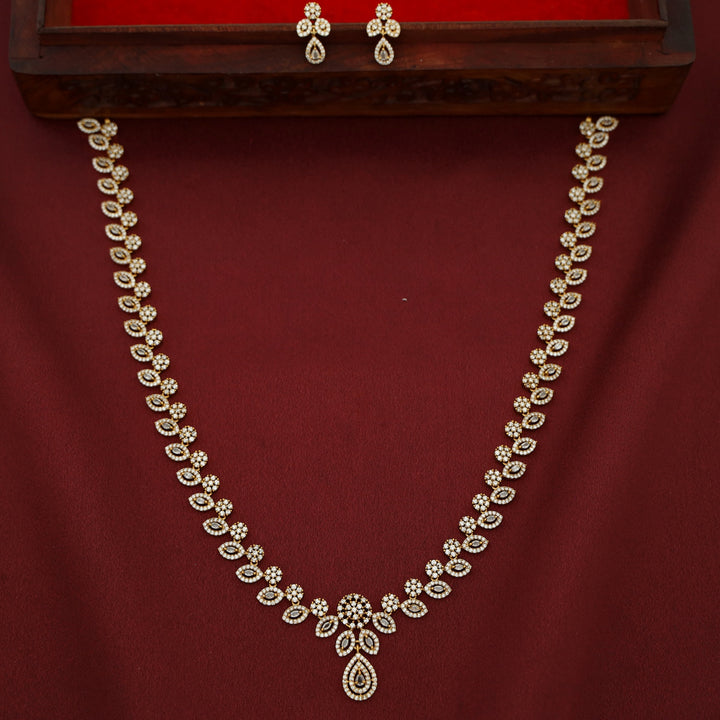 Ansruta  Sayali Floral AD Stone Long neckpiece With Earring