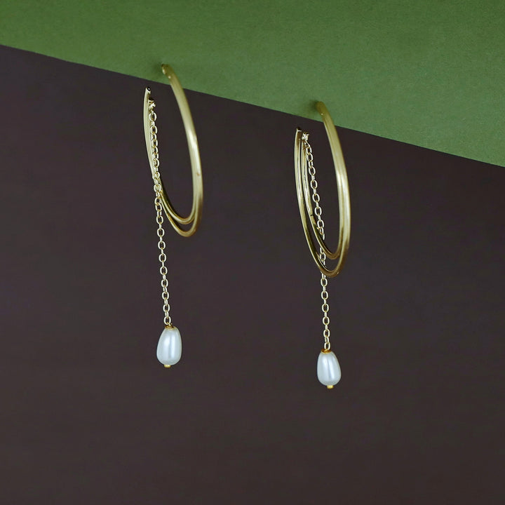 Golden Presley Pearl Chainy Hoop Earring