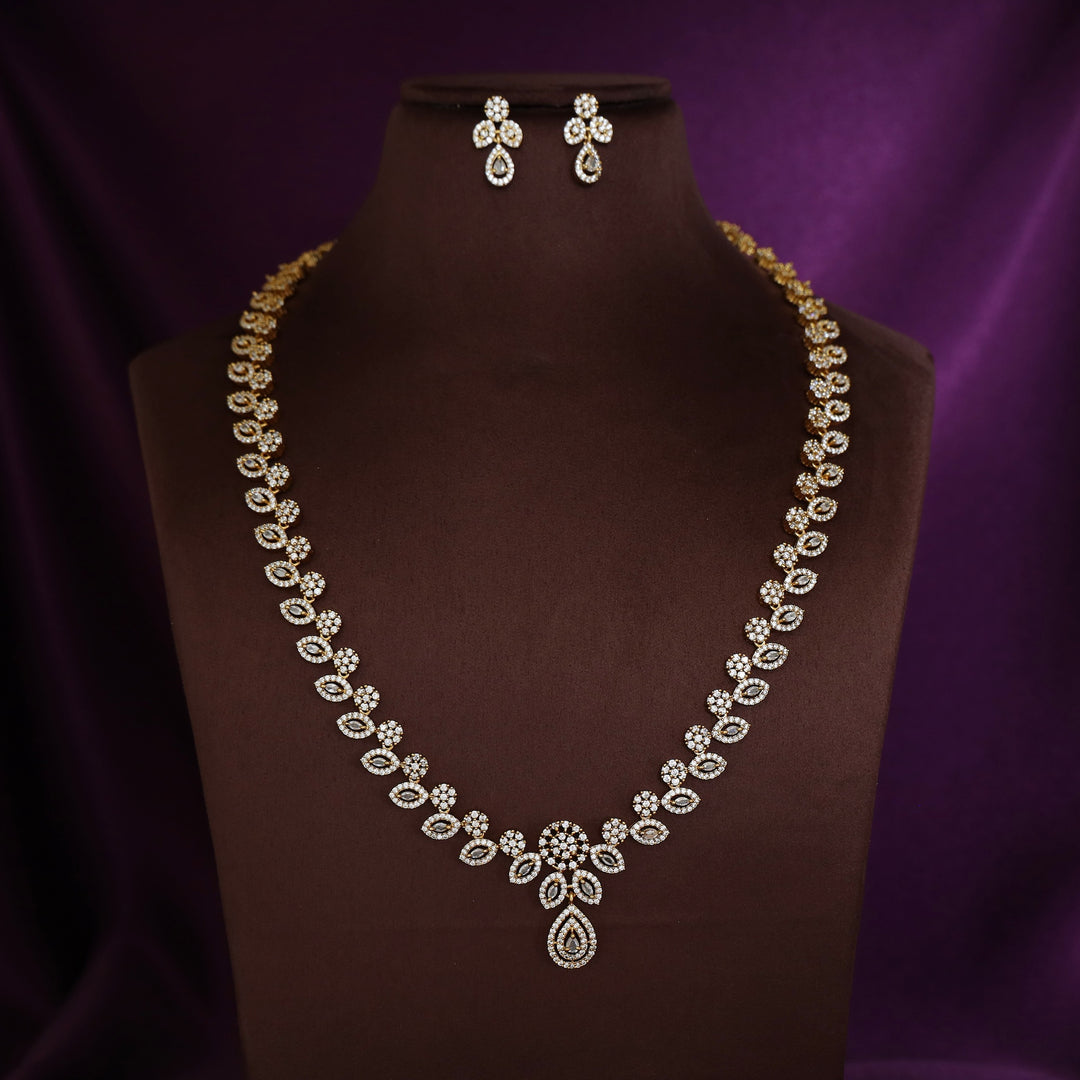 Ansruta  Sayali Floral AD Stone Long neckpiece With Earring