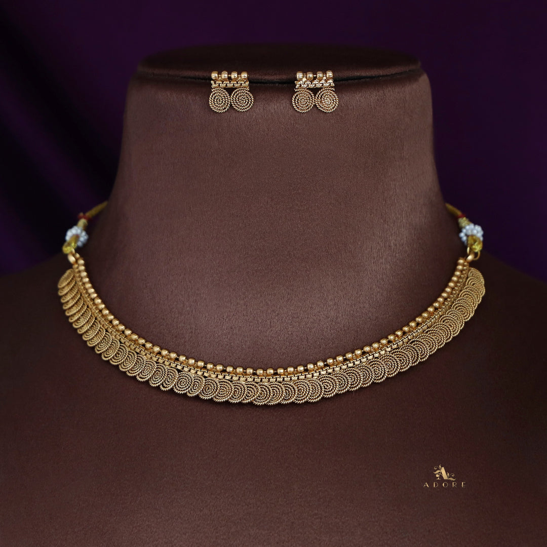 Latika Golden Spiral Kashi Neckpiece With Earring