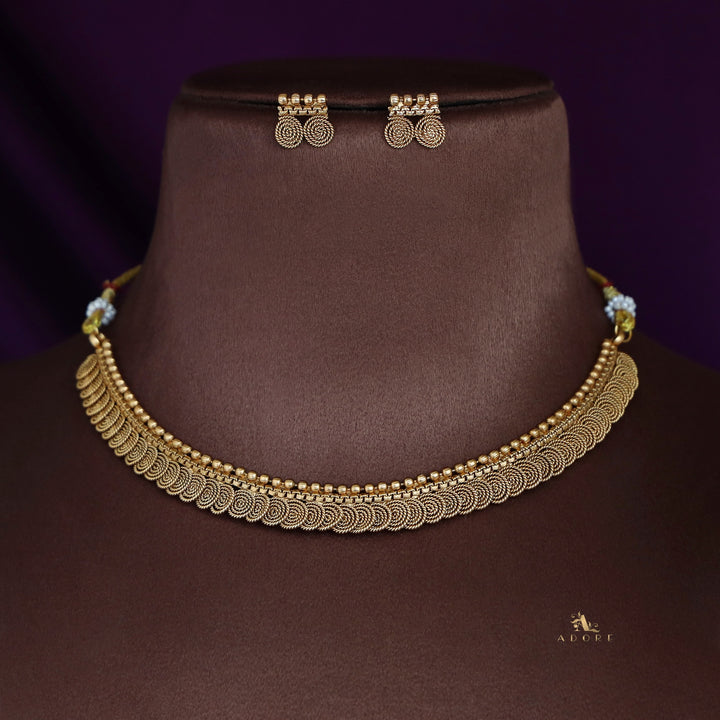 Latika Golden Spiral Kashi Neckpiece With Earring