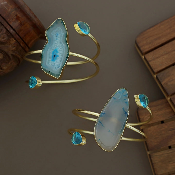 Isabella Golden Agate + Glossy Stone Bangle