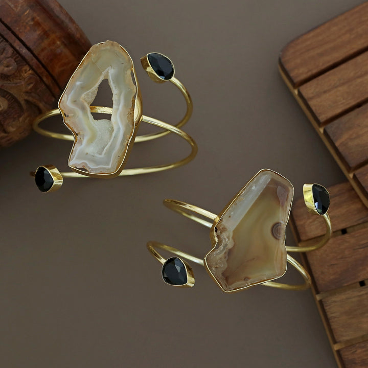Isabella Golden Agate + Glossy Stone Bangle