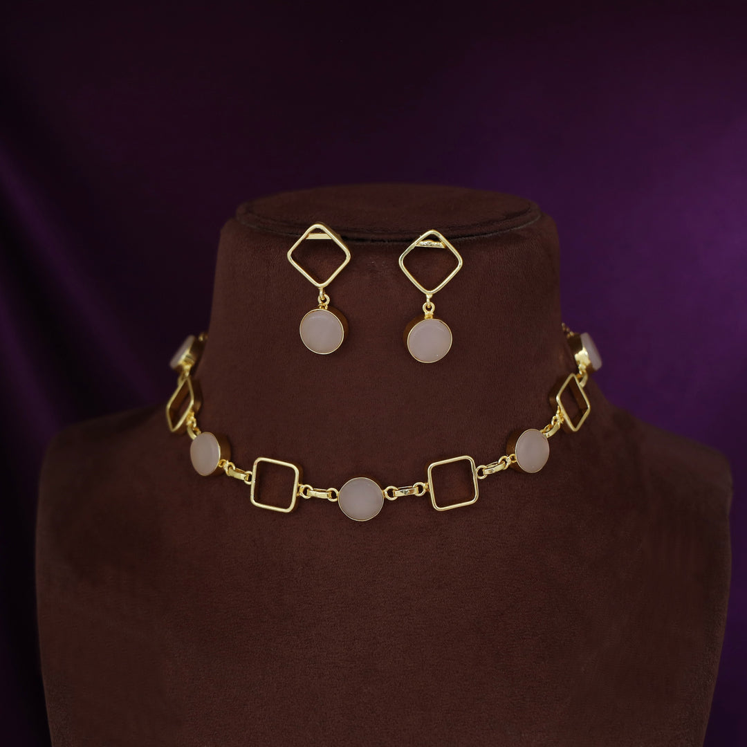 Charul Glossy 4 Square Neckpiece With Earring