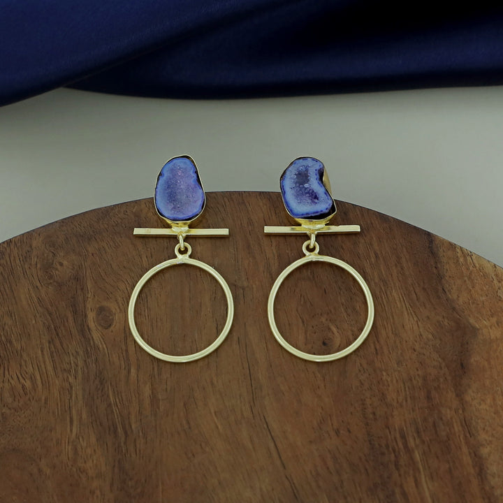 Golden Hanging Circle Agate Earring