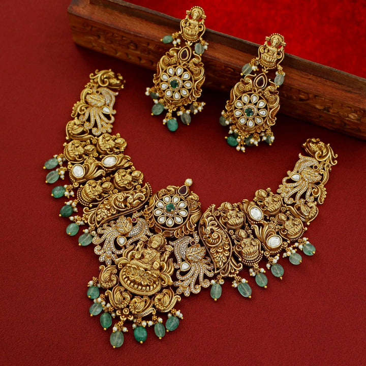 Premium Navishka Lakshmi Pendant Bridal Neckpiece With Earring